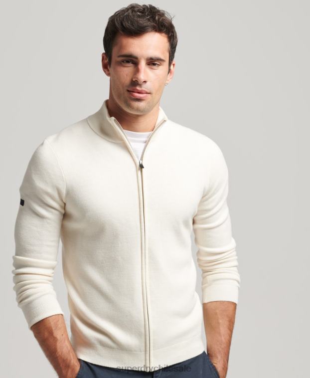 hombres Superdry blanco cárdigan de punto con cremallera en merino 2R68Z1242