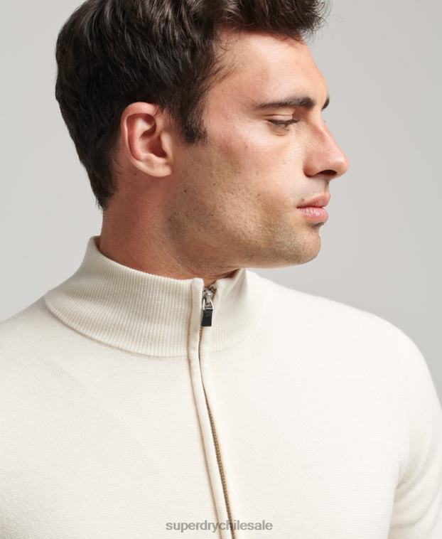 hombres Superdry blanco cárdigan de punto con cremallera en merino 2R68Z1242