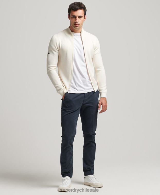 hombres Superdry blanco cárdigan de punto con cremallera en merino 2R68Z1242
