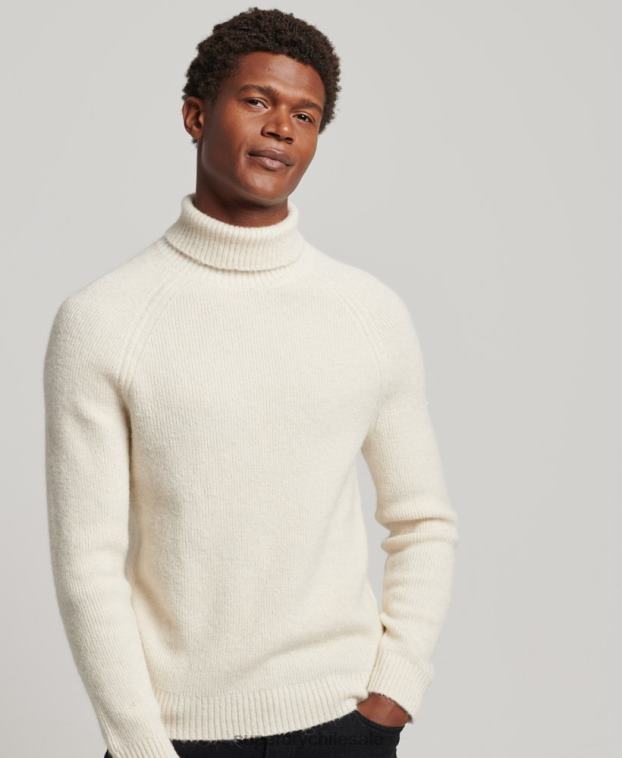 hombres Superdry blanco jersey grueso de alpaca con cuello vuelto 2R68Z1267
