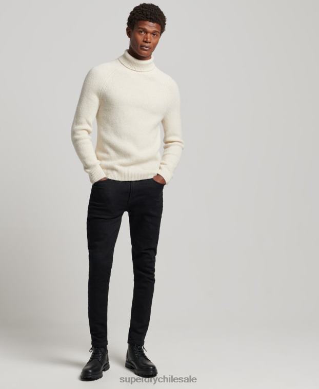 hombres Superdry blanco jersey grueso de alpaca con cuello vuelto 2R68Z1267