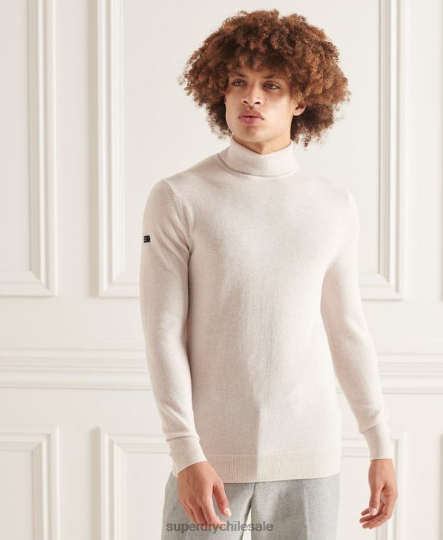 hombres Superdry blanco suéter studios de lana de cordero con cuello vuelto 2R68Z1328