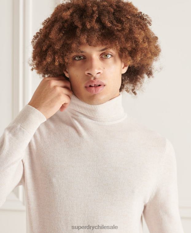 hombres Superdry blanco suéter studios de lana de cordero con cuello vuelto 2R68Z1328
