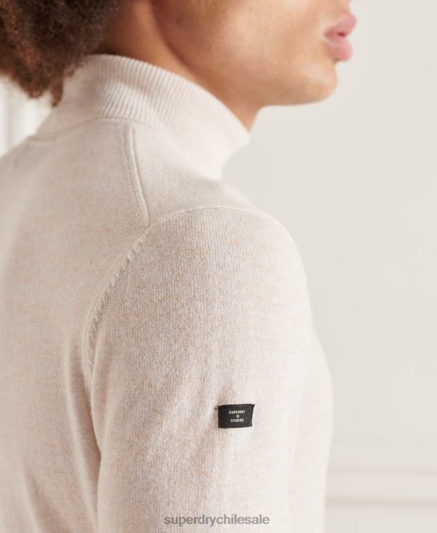 hombres Superdry blanco suéter studios de lana de cordero con cuello vuelto 2R68Z1328