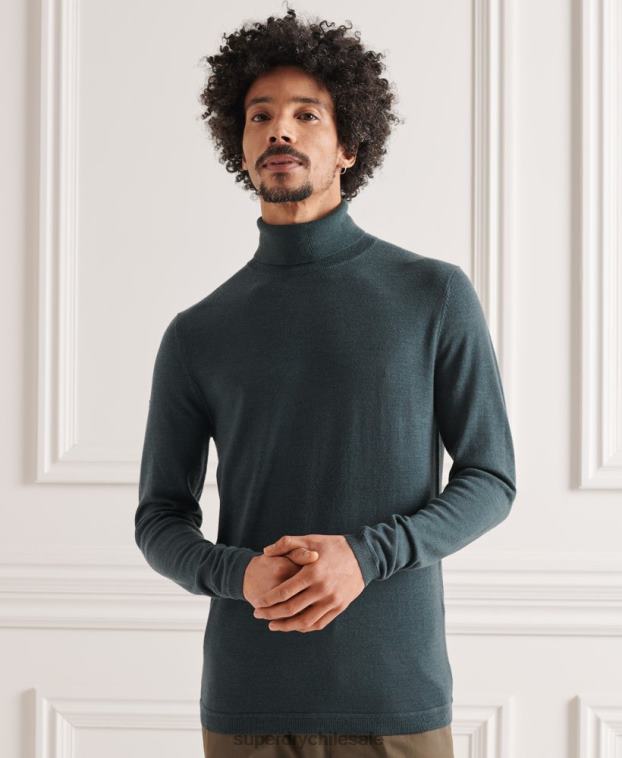 hombres Superdry caqui jersey de lana merina con cuello vuelto 2R68Z1327