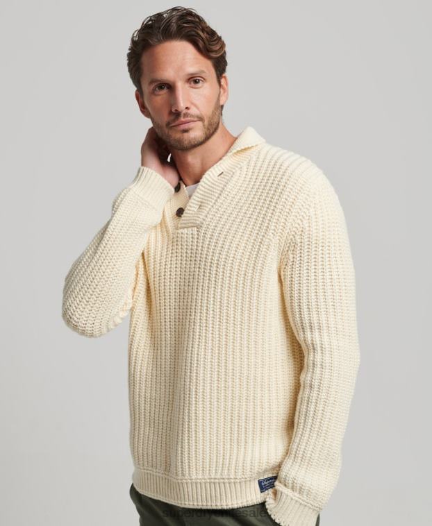 hombres Superdry crema jersey con chal 2R68Z5258