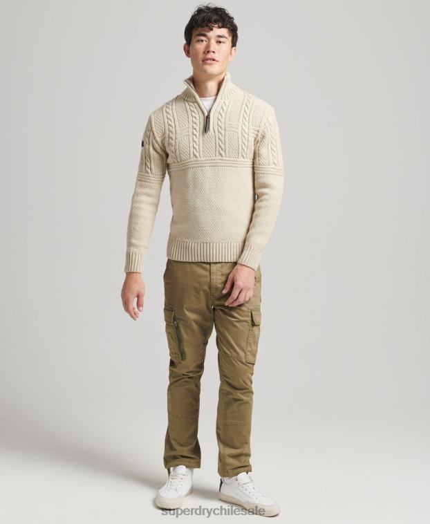 hombres Superdry crema jersey con cuello henley de jacob 2R68Z5240