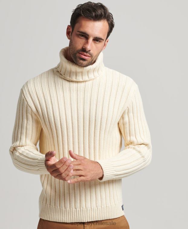hombres Superdry crema jersey de mezcla de merino con cuello vuelto 2R68Z5238