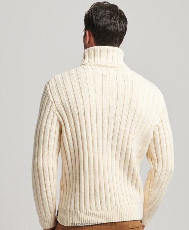 hombres Superdry crema jersey de mezcla de merino con cuello vuelto 2R68Z5238