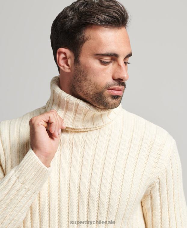 hombres Superdry crema jersey de mezcla de merino con cuello vuelto 2R68Z5238