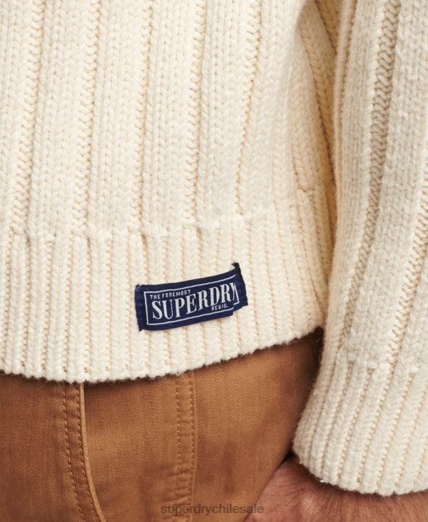 hombres Superdry crema jersey de mezcla de merino con cuello vuelto 2R68Z5238