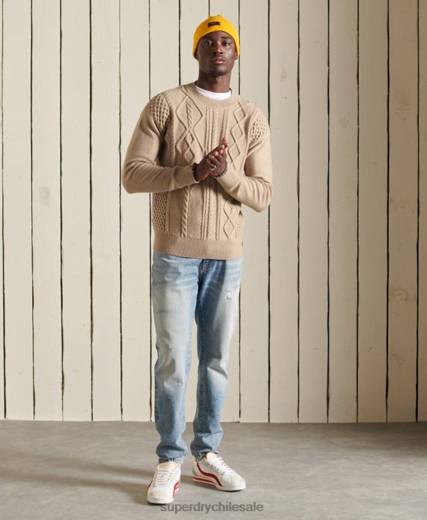 hombres Superdry crema jersey de ochos con patchwork 2R68Z5313