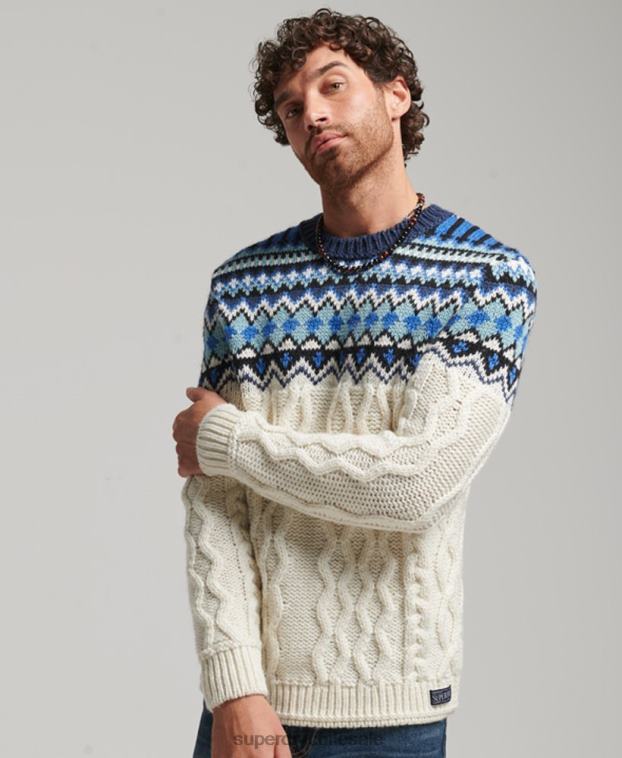 hombres Superdry crema jersey de punto con cuello alzado 2R68Z5244