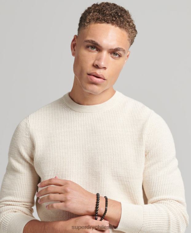 hombres Superdry crema jersey de punto con textura vintage 2R68Z1337