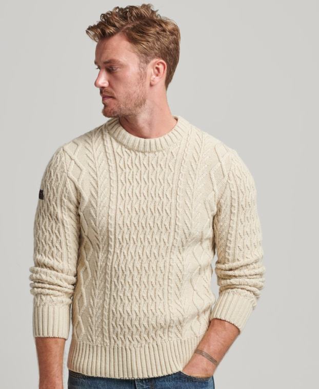 hombres Superdry crema suéter jacob cable crew 2R68Z5255