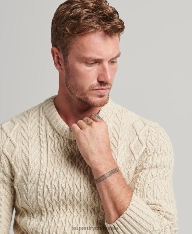 hombres Superdry crema suéter jacob cable crew 2R68Z5255