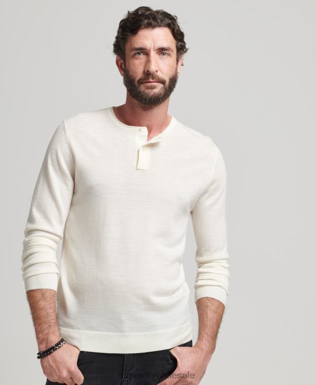 hombres Superdry crema top de punto henley con cuello redondo de merino 2R68Z1520