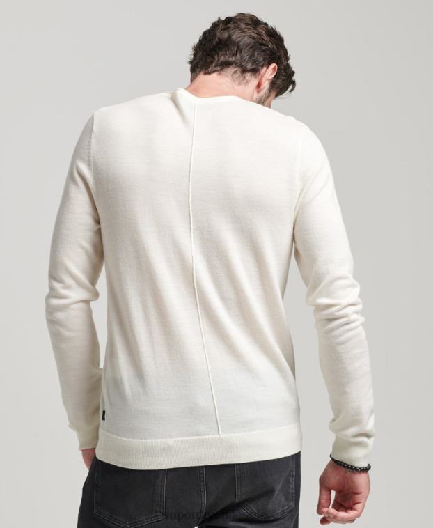 hombres Superdry crema top de punto henley con cuello redondo de merino 2R68Z1520