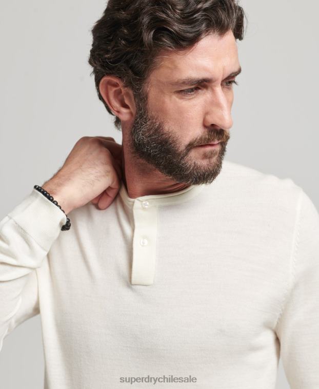 hombres Superdry crema top de punto henley con cuello redondo de merino 2R68Z1520