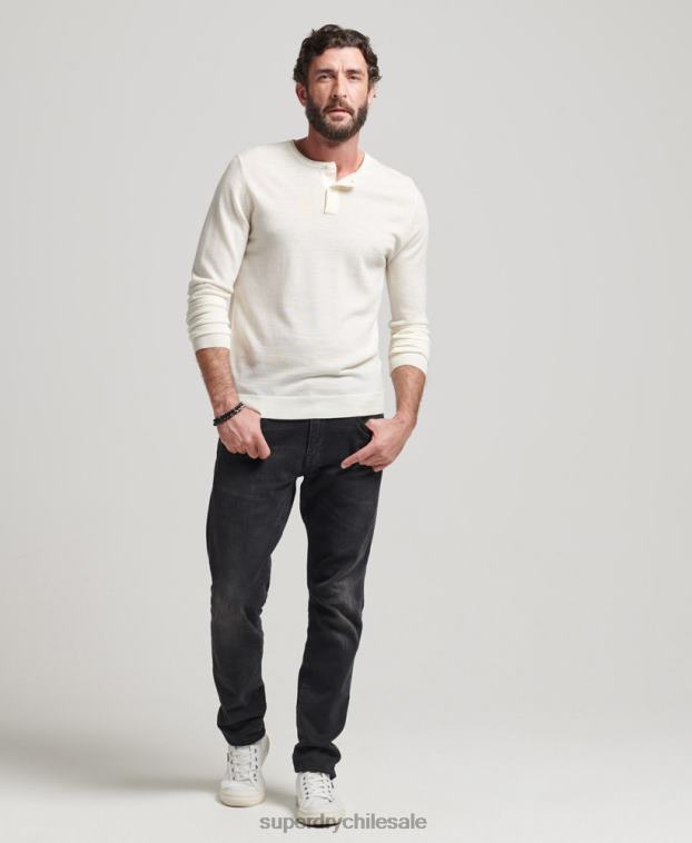 hombres Superdry crema top de punto henley con cuello redondo de merino 2R68Z1520