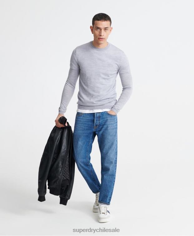 hombres Superdry gris claro editar jersey de lana merino 2R68Z1366