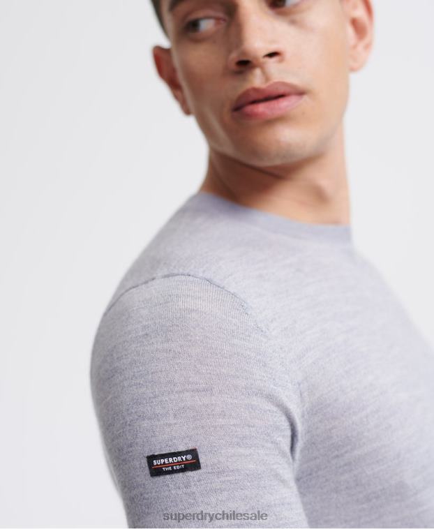 hombres Superdry gris claro editar jersey de lana merino 2R68Z1366