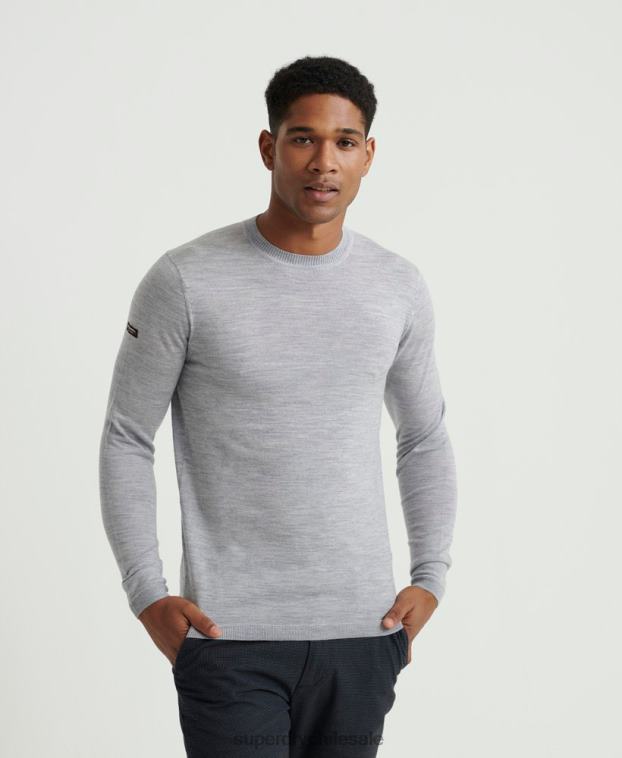 hombres Superdry gris claro editar jersey de lana merino 2R68Z1367