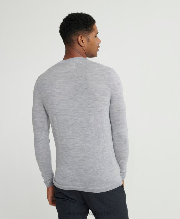 hombres Superdry gris claro editar jersey de lana merino 2R68Z1367