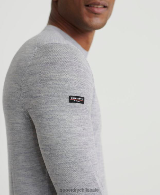 hombres Superdry gris claro editar jersey de lana merino 2R68Z1367