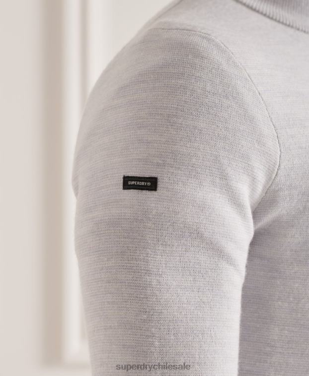 hombres Superdry gris claro jersey con cuello henley de merino 2R68Z5320