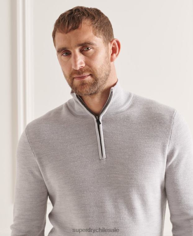 hombres Superdry gris claro jersey con cuello tunecino de lana merino studios 2R68Z5305