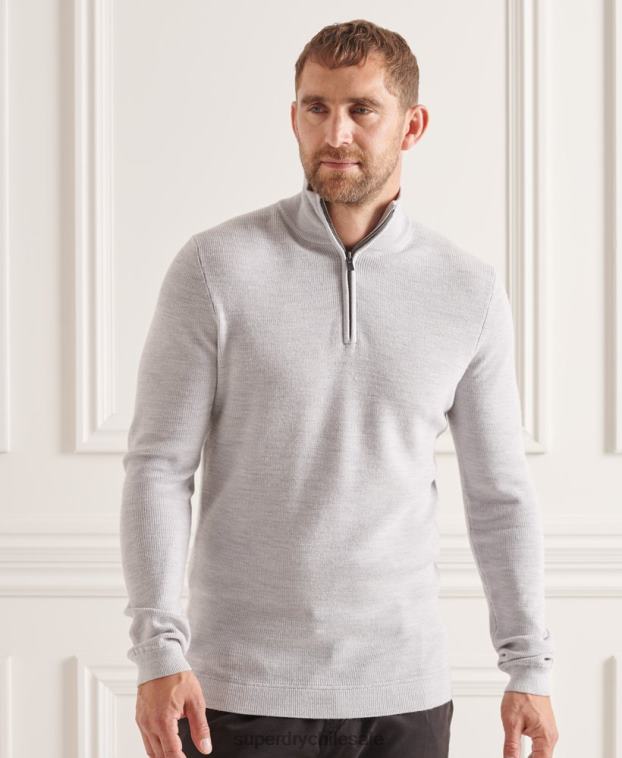 hombres Superdry gris claro jersey con cuello tunecino de lana merino studios 2R68Z5305