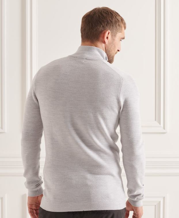 hombres Superdry gris claro jersey con cuello tunecino de lana merino studios 2R68Z5305