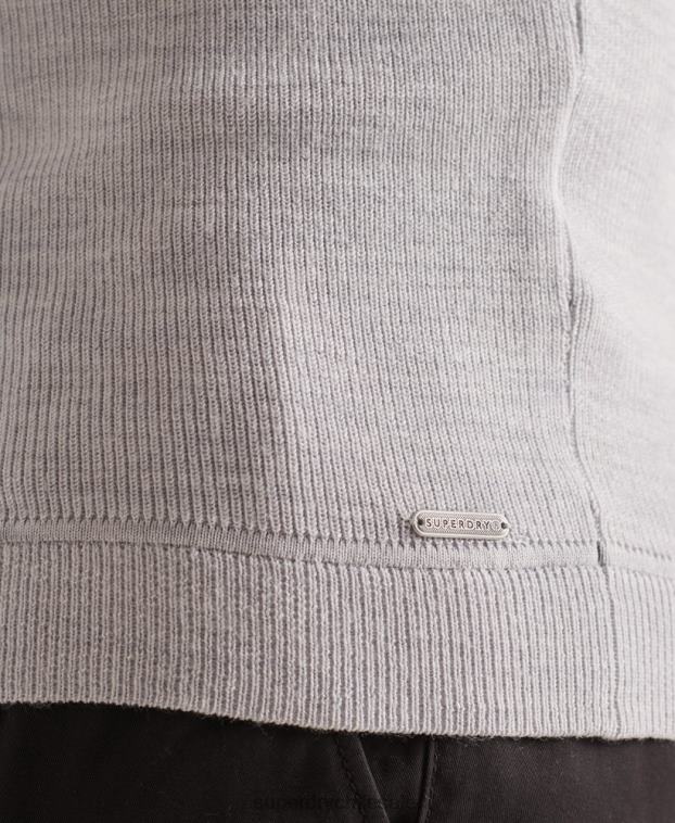 hombres Superdry gris claro jersey con cuello tunecino de lana merino studios 2R68Z5305