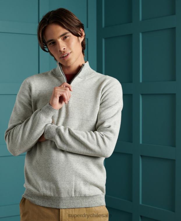 hombres Superdry gris claro jersey con cuello tunecino y etiqueta naranja 2R68Z1358