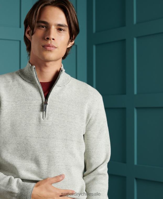 hombres Superdry gris claro jersey con cuello tunecino y etiqueta naranja 2R68Z1358