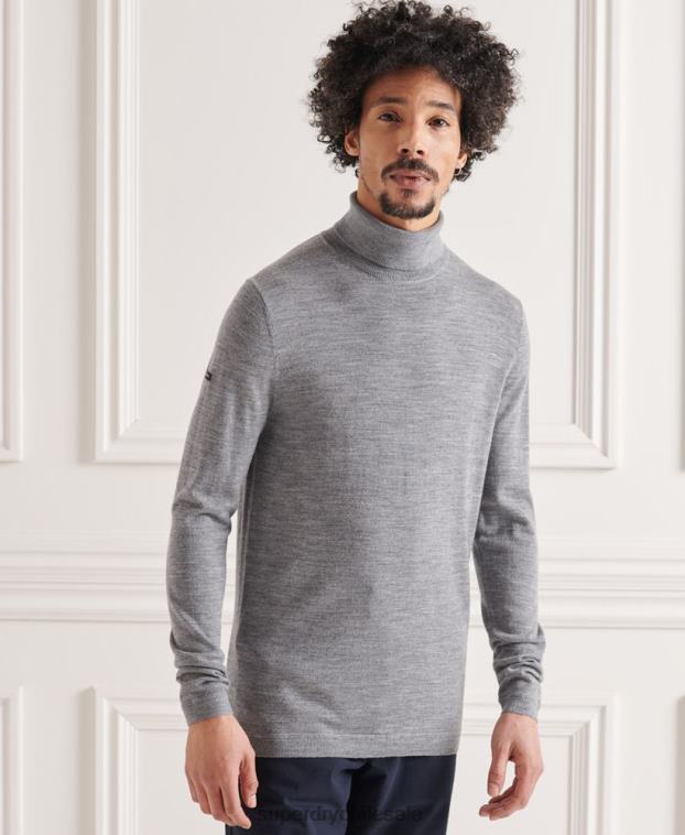 hombres Superdry gris claro jersey de lana merina con cuello vuelto 2R68Z1335