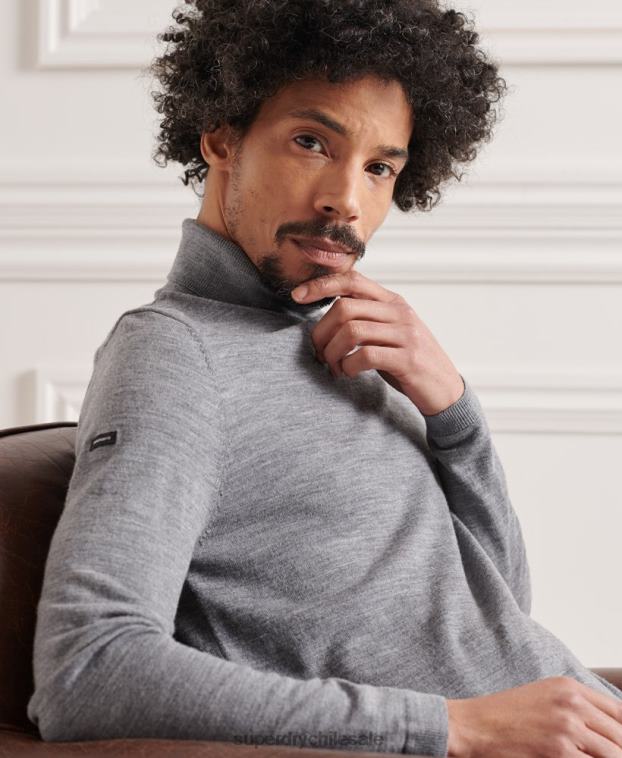 hombres Superdry gris claro jersey de lana merina con cuello vuelto 2R68Z1335