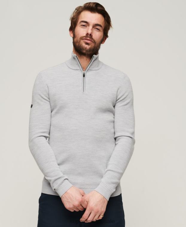 hombres Superdry gris claro jersey de merino con media cremallera 2R68Z1252