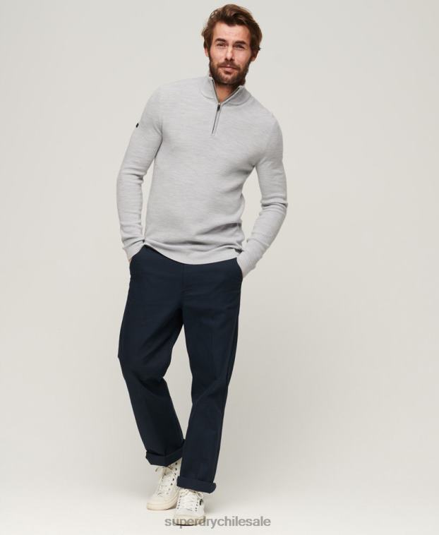 hombres Superdry gris claro jersey de merino con media cremallera 2R68Z1252