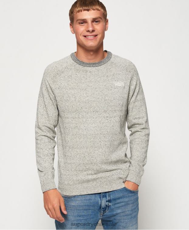 hombres Superdry gris claro suéter con cuello redondo de algodón con etiqueta naranja 2R68Z1369