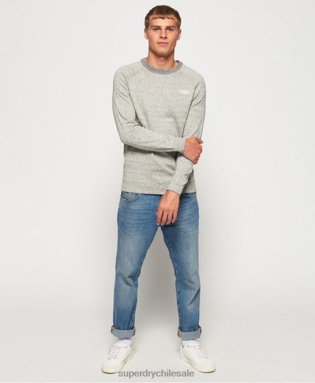 hombres Superdry gris claro suéter con cuello redondo de algodón con etiqueta naranja 2R68Z1369