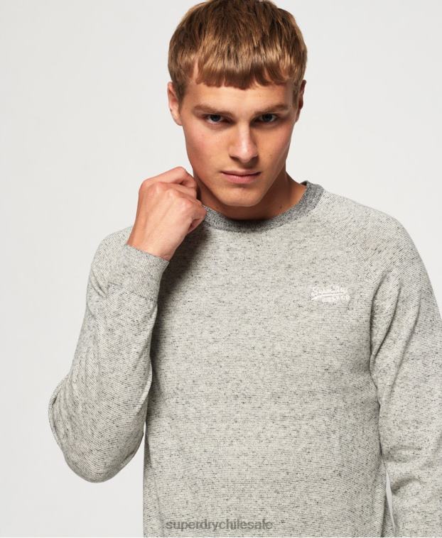 hombres Superdry gris claro suéter con cuello redondo de algodón con etiqueta naranja 2R68Z1369
