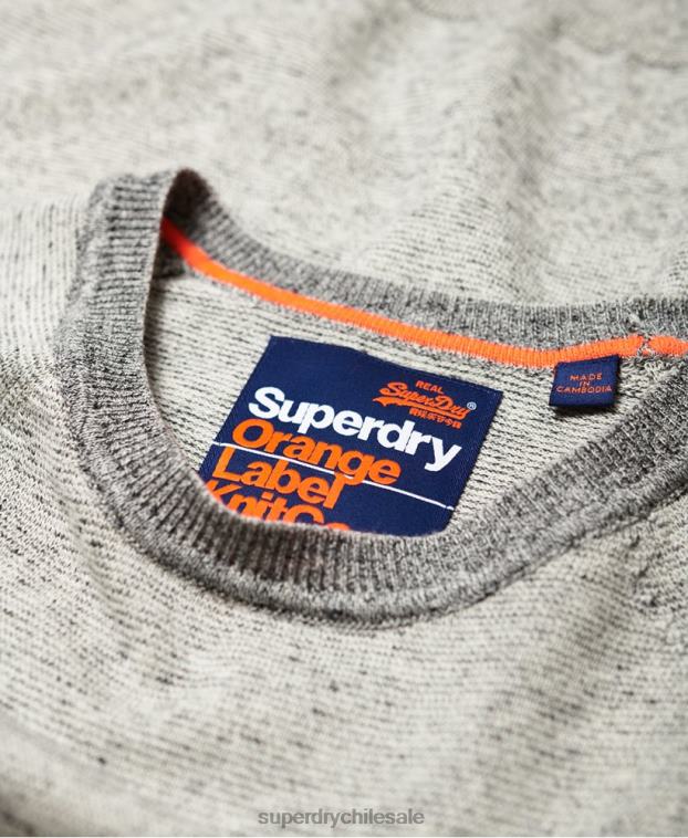 hombres Superdry gris claro suéter con cuello redondo de algodón con etiqueta naranja 2R68Z1369