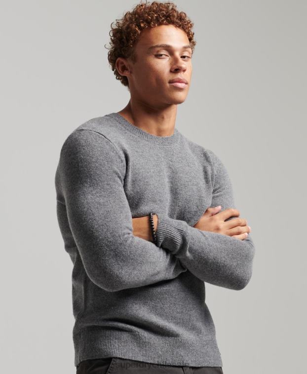 hombres Superdry gris claro suéter con cuello redondo de lana de cordero 2R68Z1247