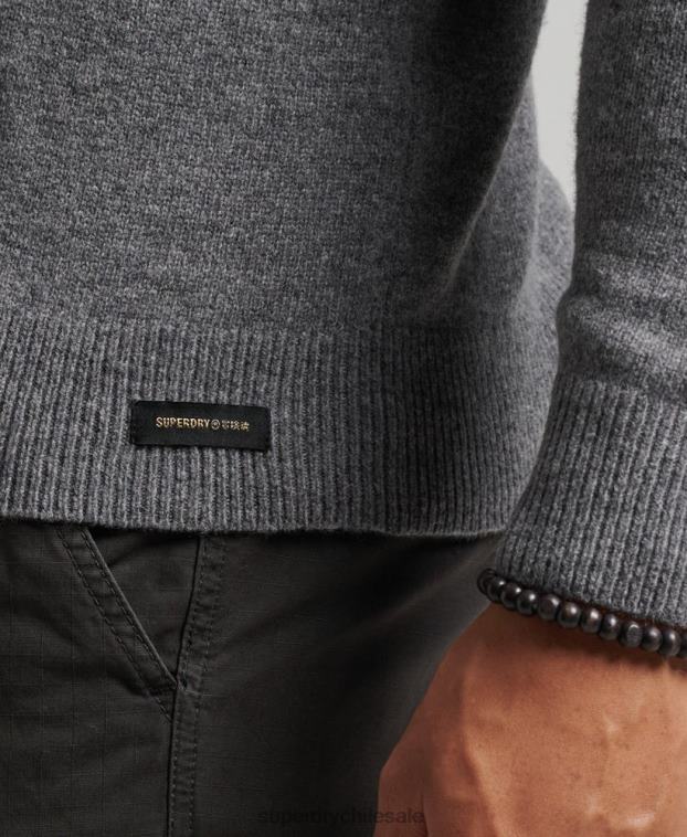 hombres Superdry gris claro suéter con cuello redondo de lana de cordero 2R68Z1247