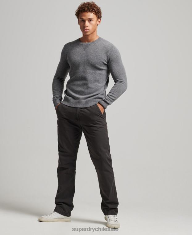 hombres Superdry gris claro suéter con cuello redondo de lana de cordero 2R68Z1247