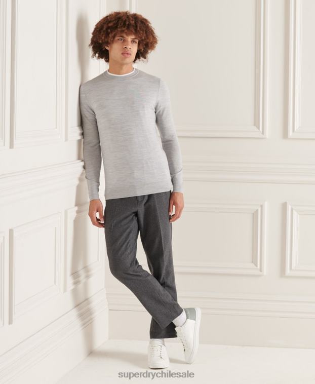 hombres Superdry gris claro suéter con cuello redondo de lana merina de studios 2R68Z1333