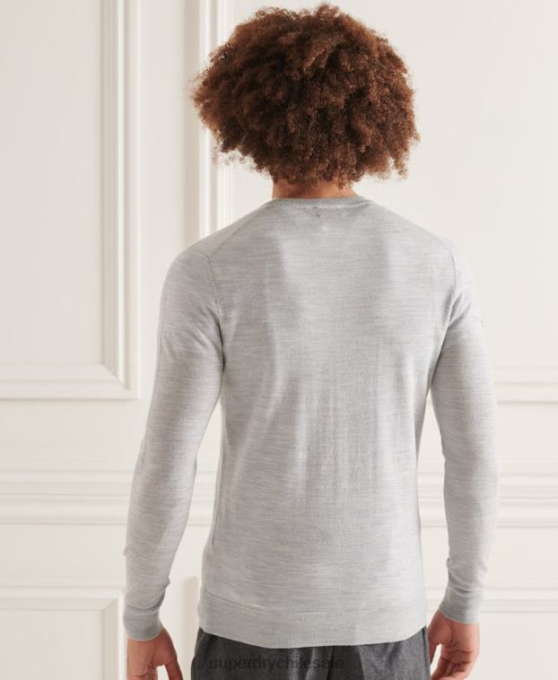 hombres Superdry gris claro suéter con cuello redondo de lana merina de studios 2R68Z1333