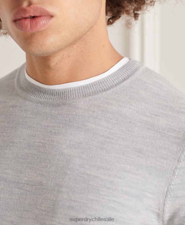 hombres Superdry gris claro suéter con cuello redondo de lana merina de studios 2R68Z1333